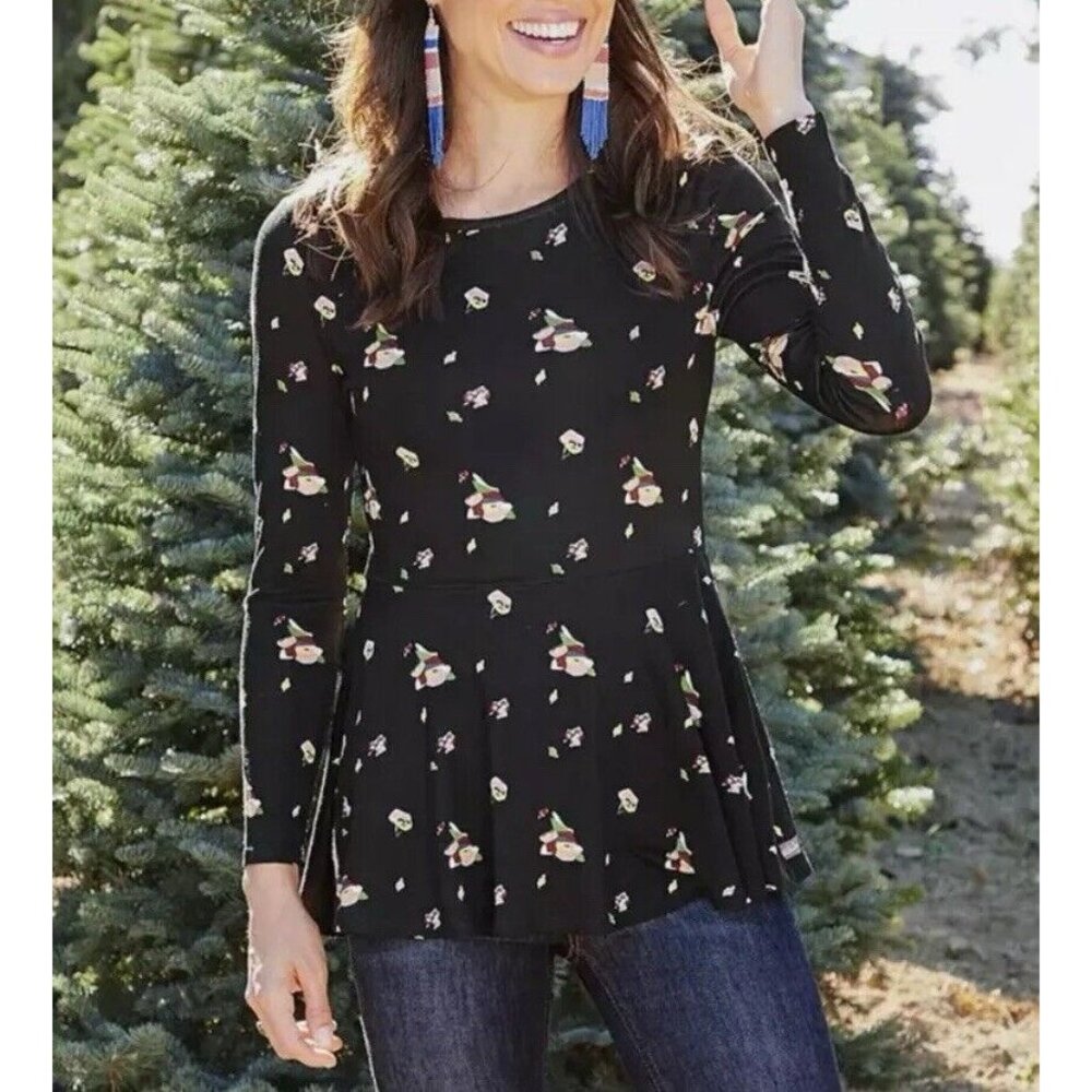 Matilda Jane Large Black Floral Pep In Your Step Peplum Stretchy Knit Top 9752
